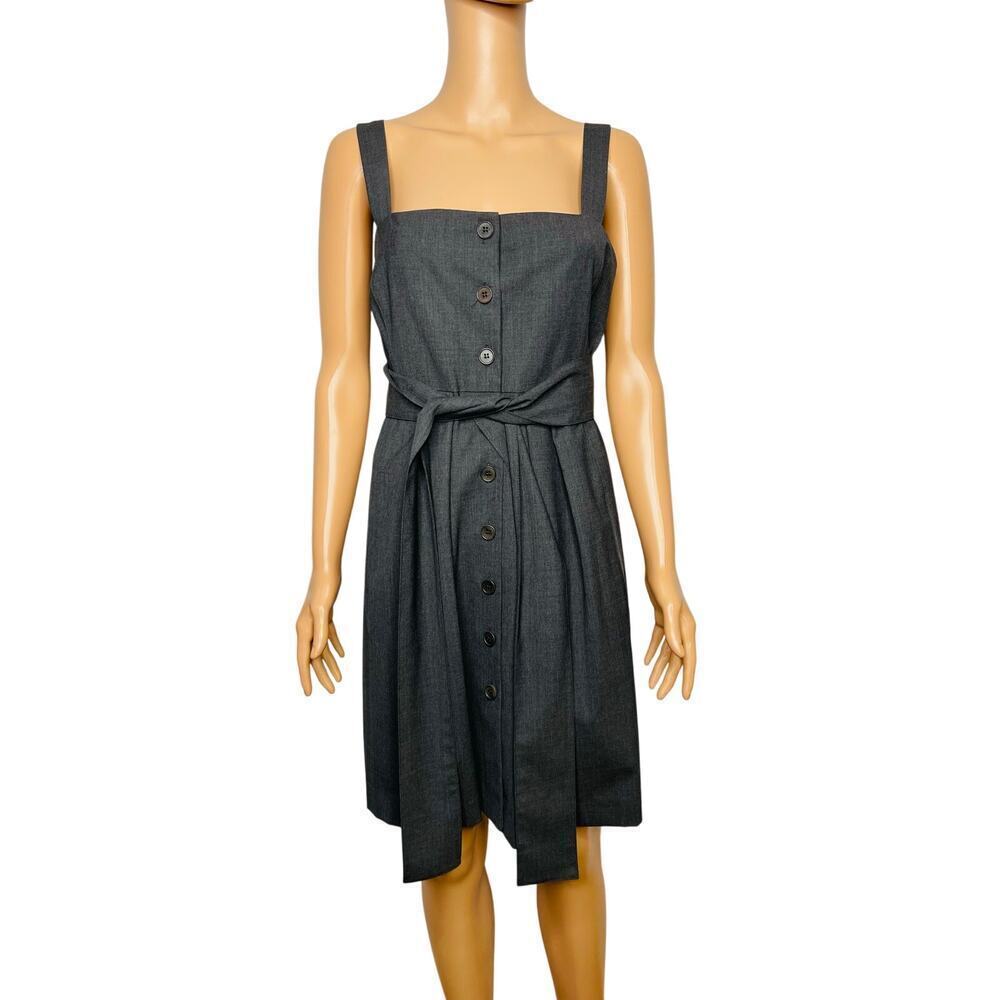 Theory Kantarai Button Down Dress Size 4 Gray BeltedSleeveless Wool Blend - Picture 2 of 9